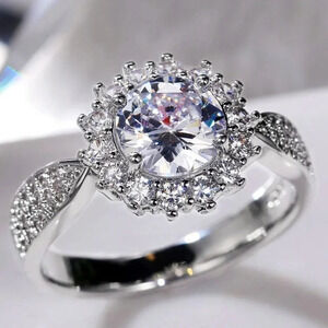 💍925 SILVER MOISSANITE SUN FLOWER WEDDING/ENGAGEMENT RING WOMEN, K754